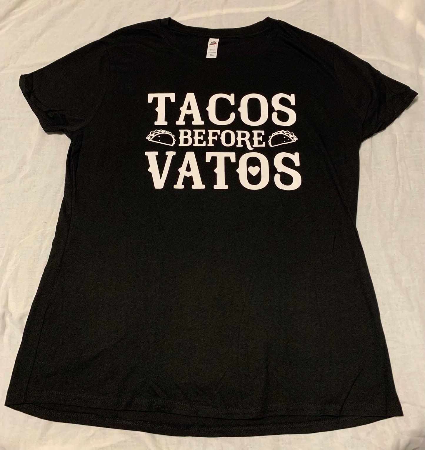 Woman's New Nostalgic " Tacos Before Vatos " Funny Short Sleeve Slim T-Shirt