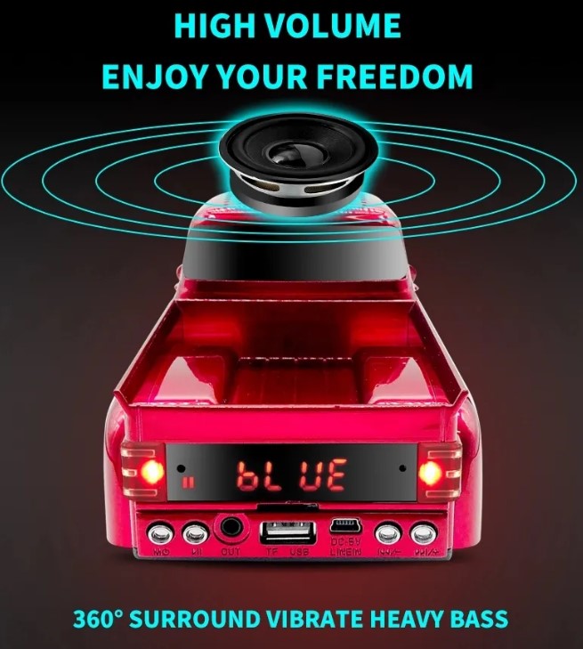 WS-538 Pickup TF USB FM AUX Handsfree LED Light Car Shape Wireless Radio Blue Tooth Speaker