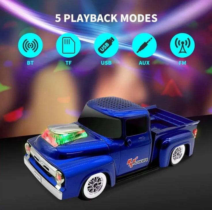 WS-538 Pickup TF USB FM AUX Handsfree LED Light Car Shape Wireless Radio Blue Tooth Speaker