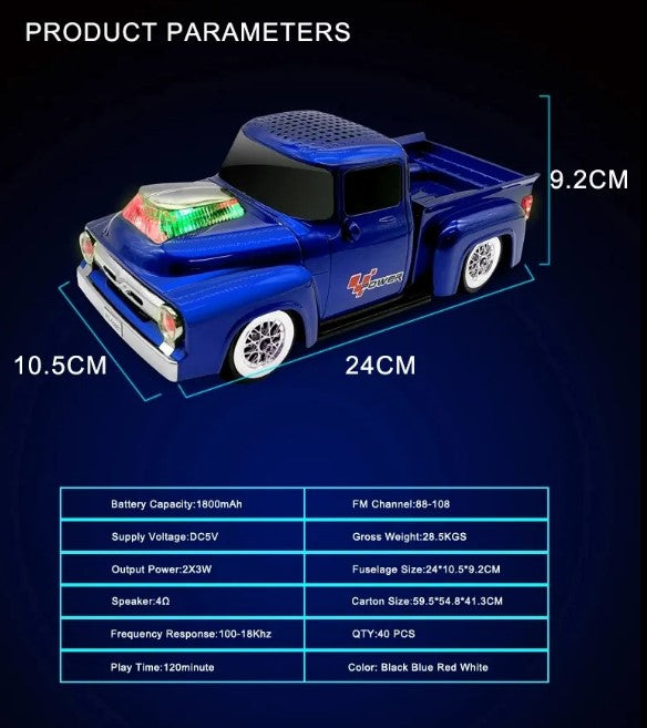 WS-538 Pickup TF USB FM AUX Handsfree LED Light Car Shape Wireless Radio Blue Tooth Speaker