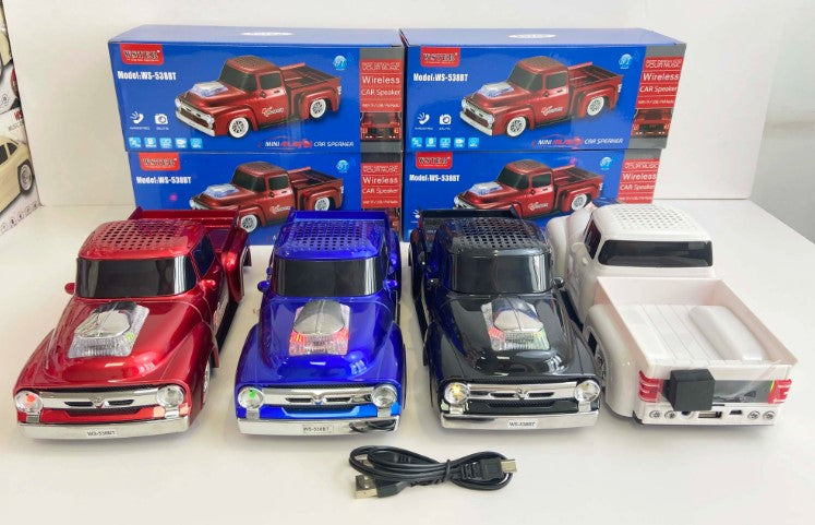 WS-538 Pickup TF USB FM AUX Handsfree LED Light Car Shape Wireless Radio Blue Tooth Speaker